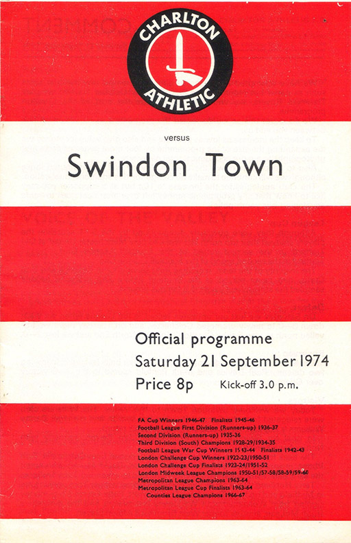 <b>Saturday, September 21, 1974</b><br />vs. Charlton Athletic (Away)